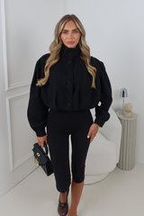 AVA BLACK PUFF SLEEVE HIGH NECK CROPPED JACKET