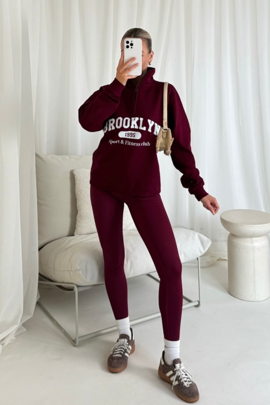 Brooklyn burgundy printed 3/4 sweater and legging set