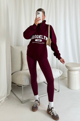 Brooklyn burgundy printed 3/4 sweater and legging set