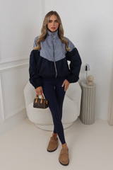 LILLIE NAVY BALLOON SLEEVE CHECK JACKET