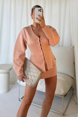 Harper pink fitted waist knit cardigan and skirt