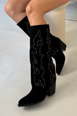 Heidi black studded cowboy boots