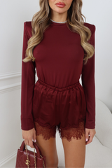 SELENA BURGUNDY SHOULDER PADDED LONG SLEEVE TOP