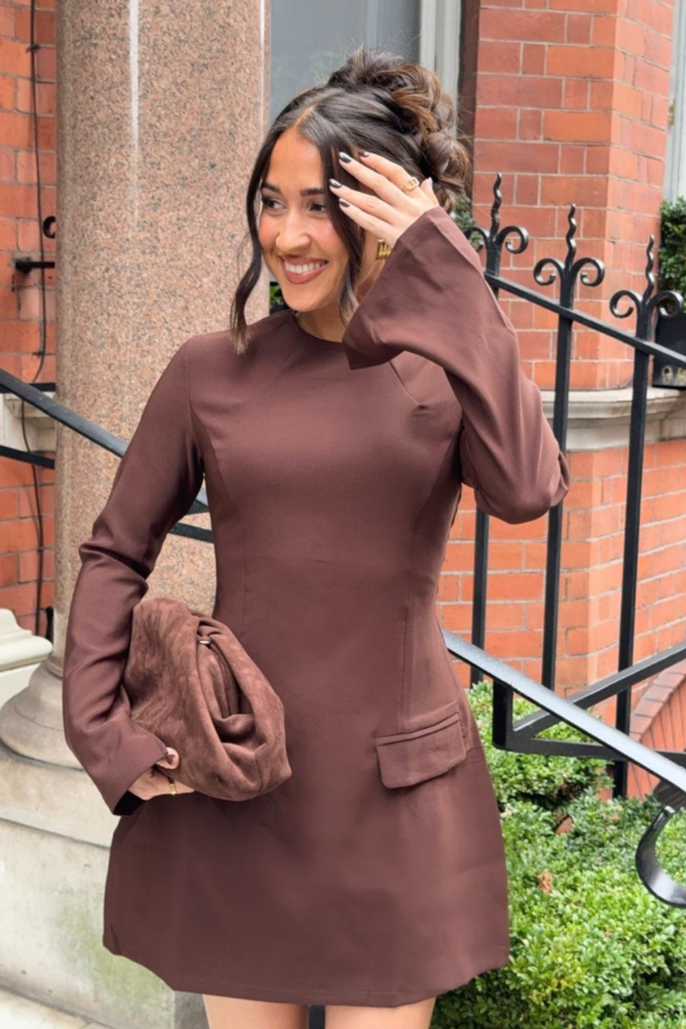 Brown Long Sleeve Dress - 8