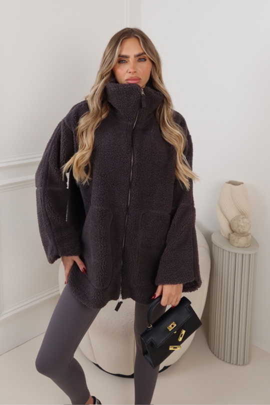 EVELYN CHARCOAL GREY ZIP UP FLEECE