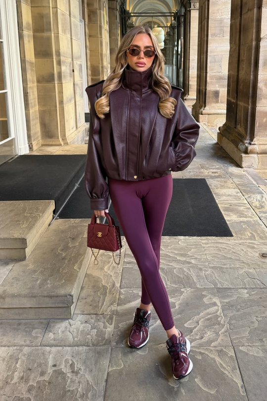 LENORE BURGUNDY LEATHER FOLDED JACKET