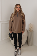 AYLA GEGE EMBLEM EMBROIDERED MOCHA 3/4 ZIP JUMPER