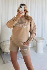 Wellness club palm springs stone embroidered sweater short lounge set