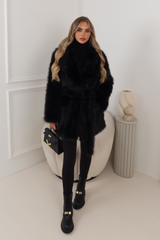 HONEY BLACK FUR ROBE COAT