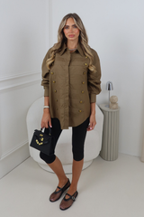 ISSY KHAKI MILITARY STYLE BUTTON OVERSIZED SHIRT