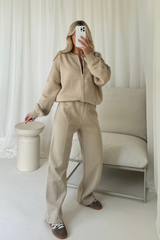 Rosie beige bomber jacket and straight leg jogger loungewear
