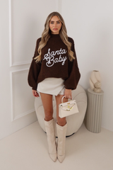 Santa baby chocolate embroidered knitted jumper