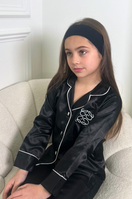 Mini Gege Black Satin embroidered Pyjamas
