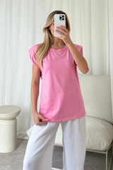 Eliza Baby Pink Shoulder Pad Box T-Shirt Shirts & Tops