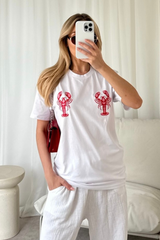 lobsters printed white t-shirt