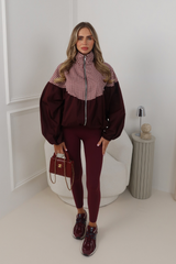 LILLIE BURGUNDY BALLOON SLEEVE CHECK JACKET