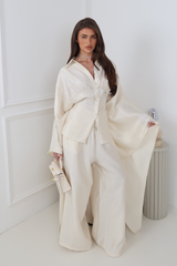 ROSALINA CREAM CAPE TOP & MATCHING DRAWSTRING TROUSERS