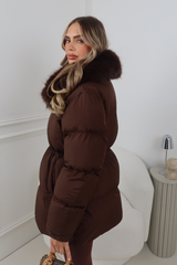 LILITH CHOCOLATE FUR TRIM PUFFER JACKET
