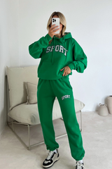 Sport green embroidered hoodie joggers premium loungewear