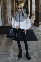 LILLIE CREAM BALLOON SLEEVE CHECK JACKET