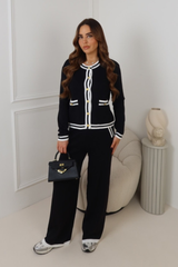 JANEY BLACK BUTTON LONG SLEEVE TOP TROUSER CO-ORD