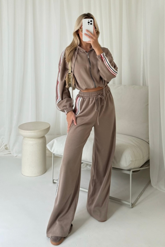 Nova beige striped zip through lounge co ord