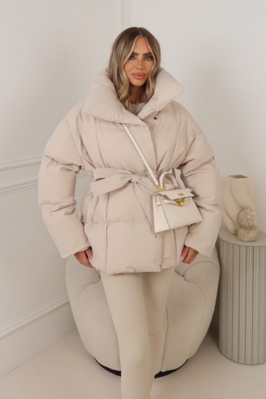 Alaska cream short padded duvet button up coat