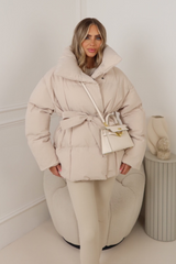 Alaska cream short padded duvet button up coat
