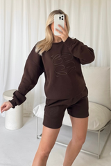 Gege chocolate embroidered sweater shorts loungewear