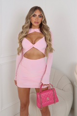Caitlin pink twist front cut out mini dress
