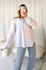 Lizzie white oversized frill collar shirt