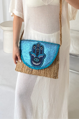 Hamza blue beaded crossbody bag