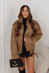 LOUIS CAMEL FAUX SUEDE BOMBER JACKET