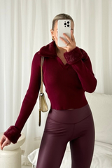 Mariah burgundy faux fur ribbed top