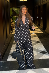 JULIETTE BLACK POLKA DOT BLAZER AND TROUSER CO ORD TWO PIECE SET