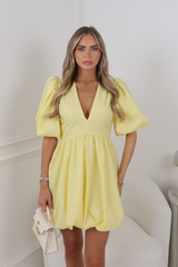 JASMINE LEMON PUFFBALL MINI DRESS