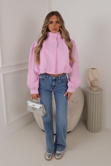 AVA PINK PUFF SLEEVE HIGH NECK CROPPED JACKET