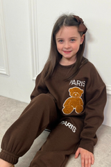 Mini Paris teddy chocolate embroidered sweater jogger loungewear
