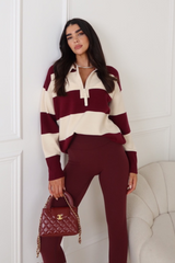ROZELE CHERRY RED STRIPED HALF ZIP JUMPER