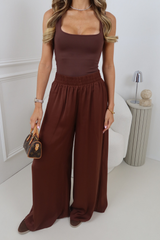 ALMA CHOCOLATE SATIN WIDE LEG TROUSERS