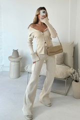 Hope cream rib knit zip up co-rd