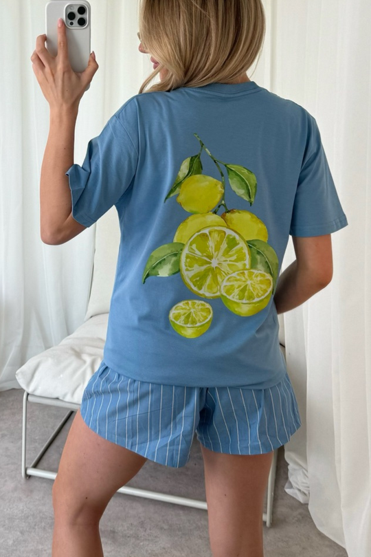 Lemons Printed blue T-shirt