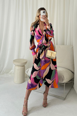 Faith purple abstract pattern wrap dress