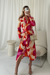 Faith orange abstract pattern wrap dress