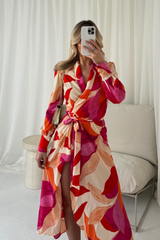 Faith orange abstract pattern wrap dress