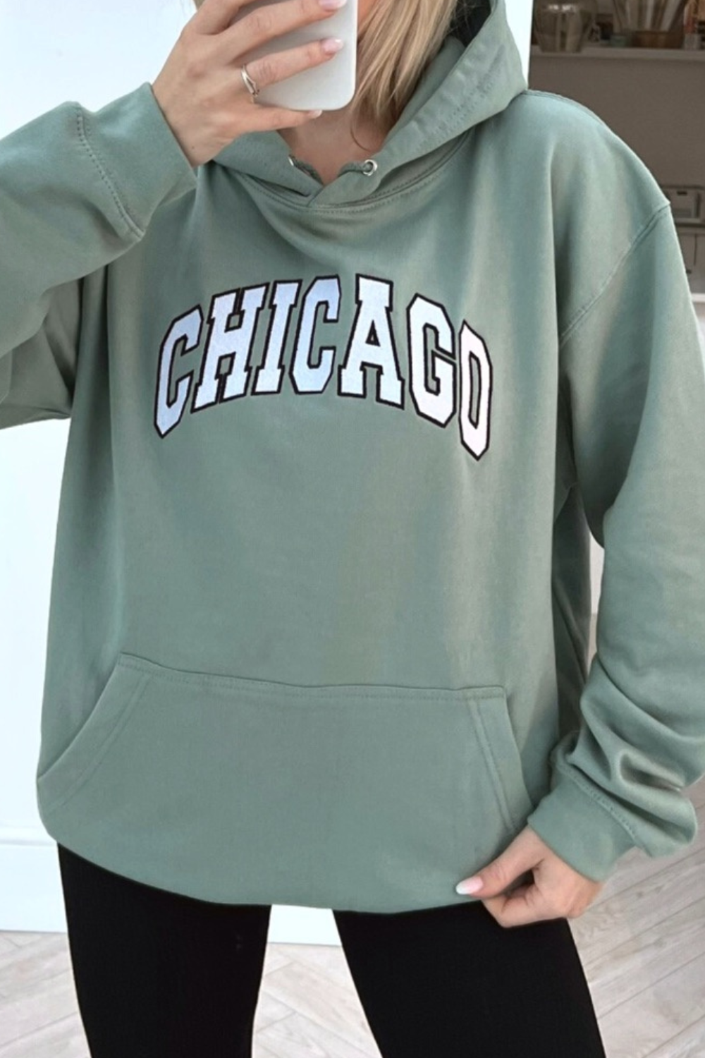 Chicago sage embroidered kangaroo pocket hoodie – Glamify Famous