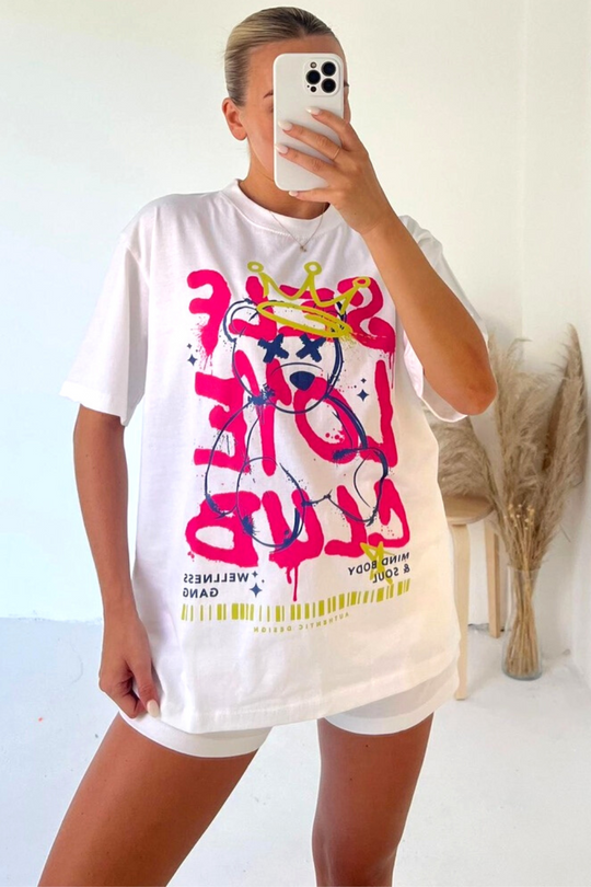 Self love club white t-shirt and short co-ord