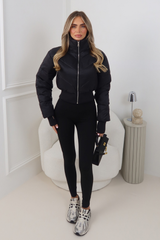 GRACE BLACK FITTED ZIP UP CROPPED PUFFER JACKET