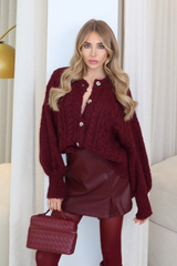 Neveah burgundy button up knit cardigan