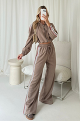 Nova beige striped zip through lounge co ord
